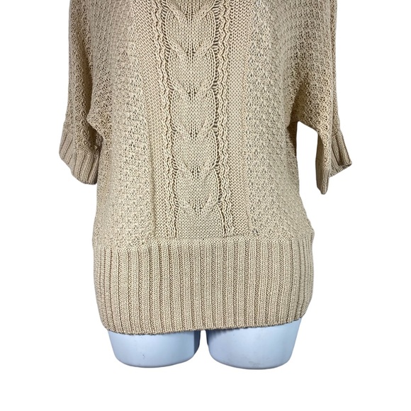 St. John Mock Neck Short Sleeve Chunky Cable Knit 100% Cotton Sweater Medium - Picture 3 of 10